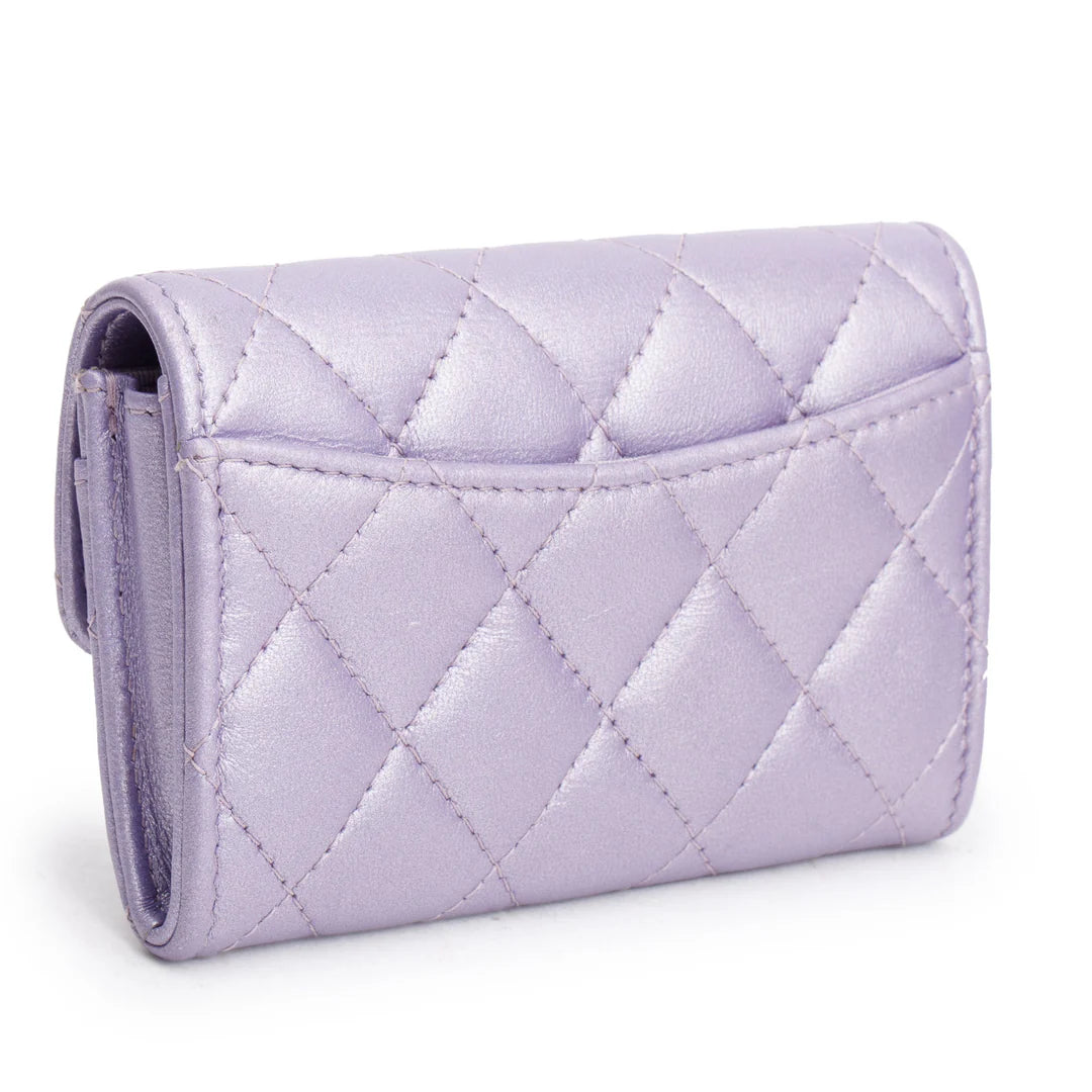 2023 Purple Iridescent Lambskin Leather Classic Flap Card Holder