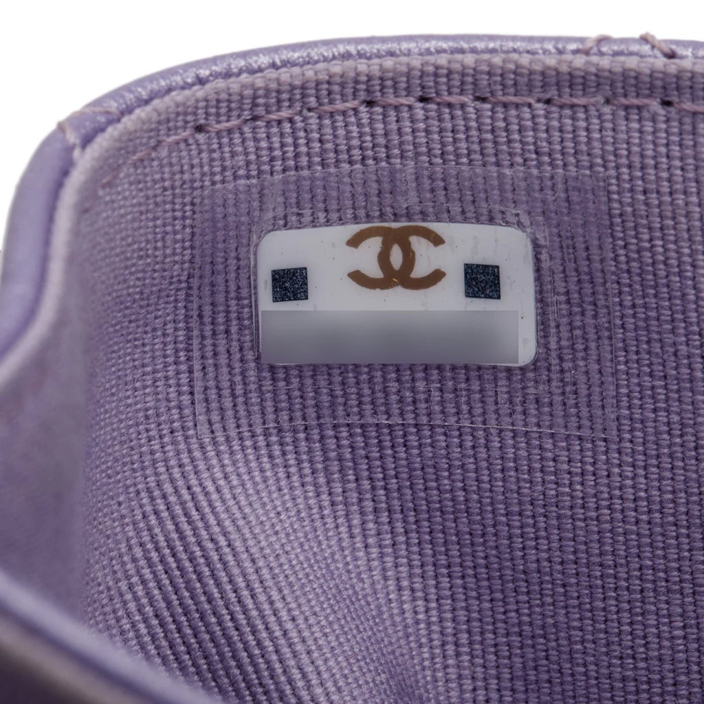 2023 Purple Iridescent Lambskin Leather Classic Flap Card Holder