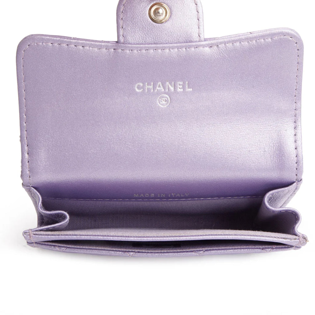 2023 Purple Iridescent Lambskin Leather Classic Flap Card Holder