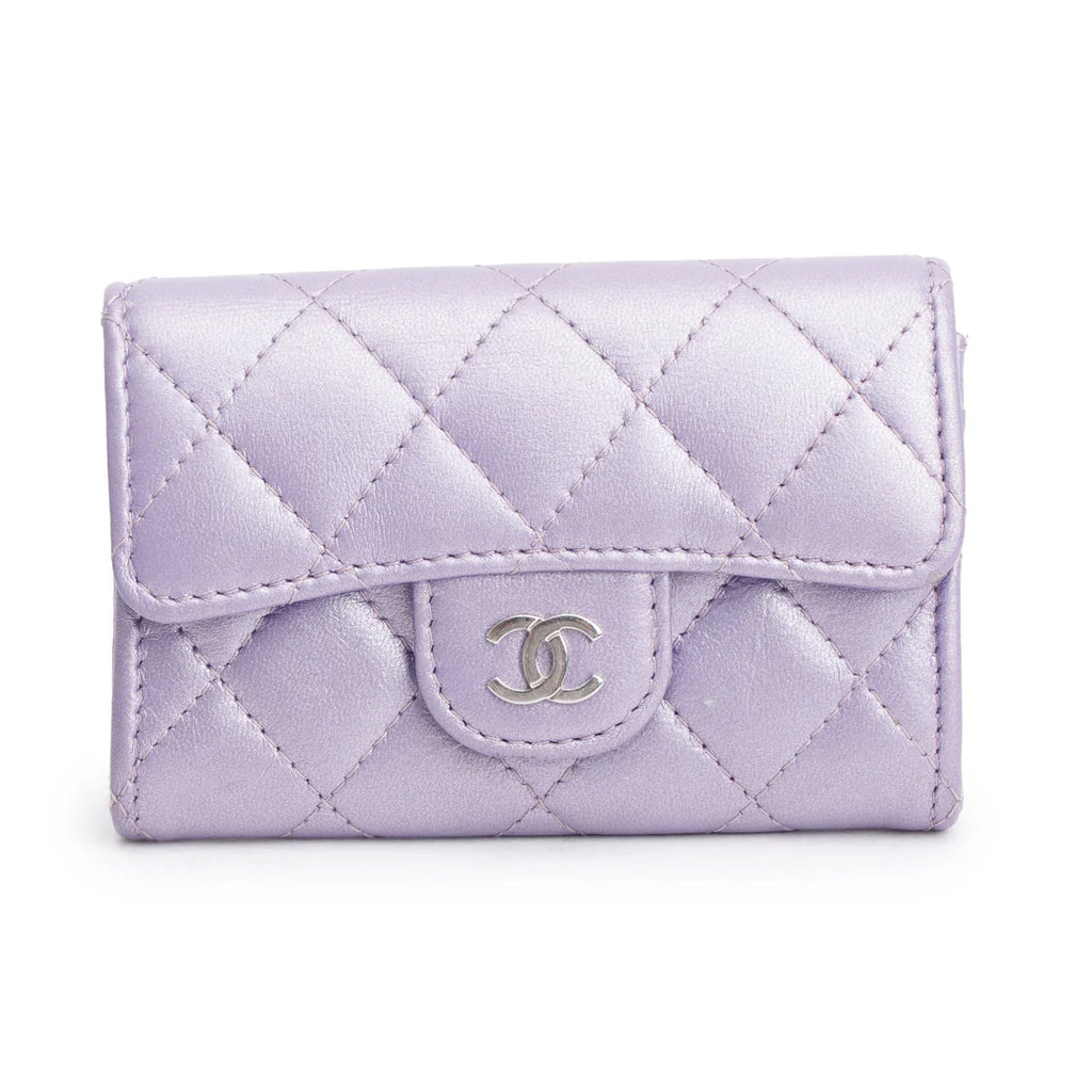 2023 Purple Iridescent Lambskin Leather Classic Flap Card Holder