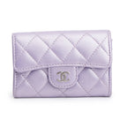 2023 Purple Iridescent Lambskin Leather Classic Flap Card Holder