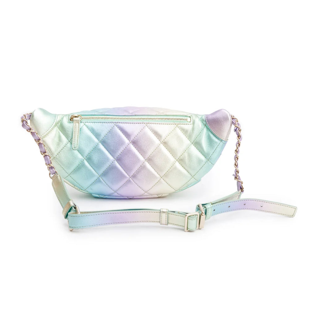 2024 Iridescent Rainbow Metallic Quilted Calfskin Leather Belt Bag w/ Box