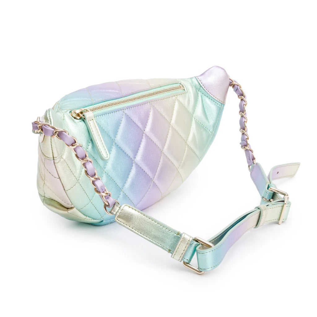 2024 Iridescent Rainbow Metallic Quilted Calfskin Leather Belt Bag w/ Box