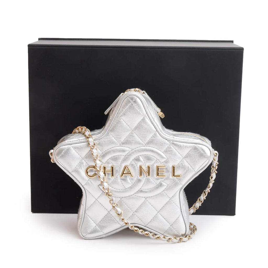 2024 Metallic Silver Leather Walk Of Fame Star Crossbody Bag w/ Box