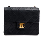 Vintage Black Lambskin Classic Mini Square Flap w/ Authenticity Card