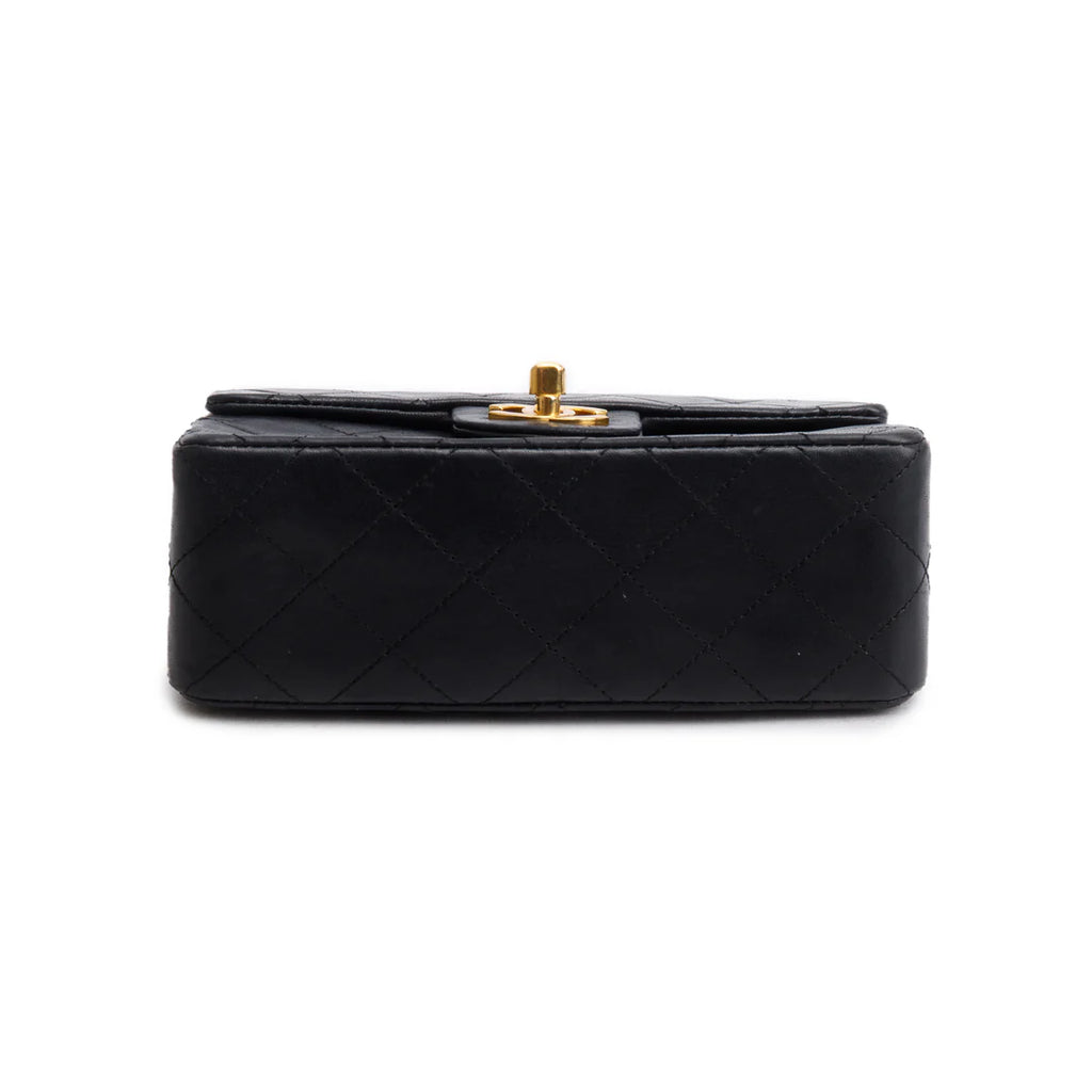 Vintage Black Lambskin Classic Mini Square Flap w/ Authenticity Card