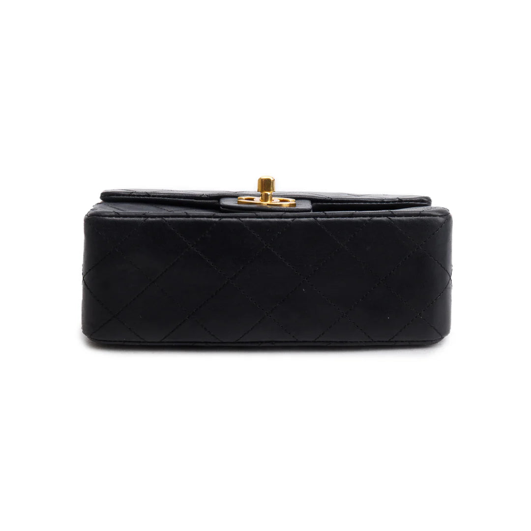 Vintage Black Lambskin Classic Mini Square Flap w/ Authenticity Card