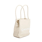 Beige Lambskin Leather Camellia Tote Bag