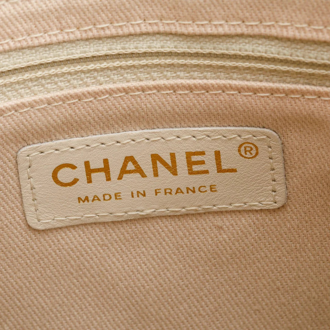 Beige Lambskin Leather Camellia Tote Bag