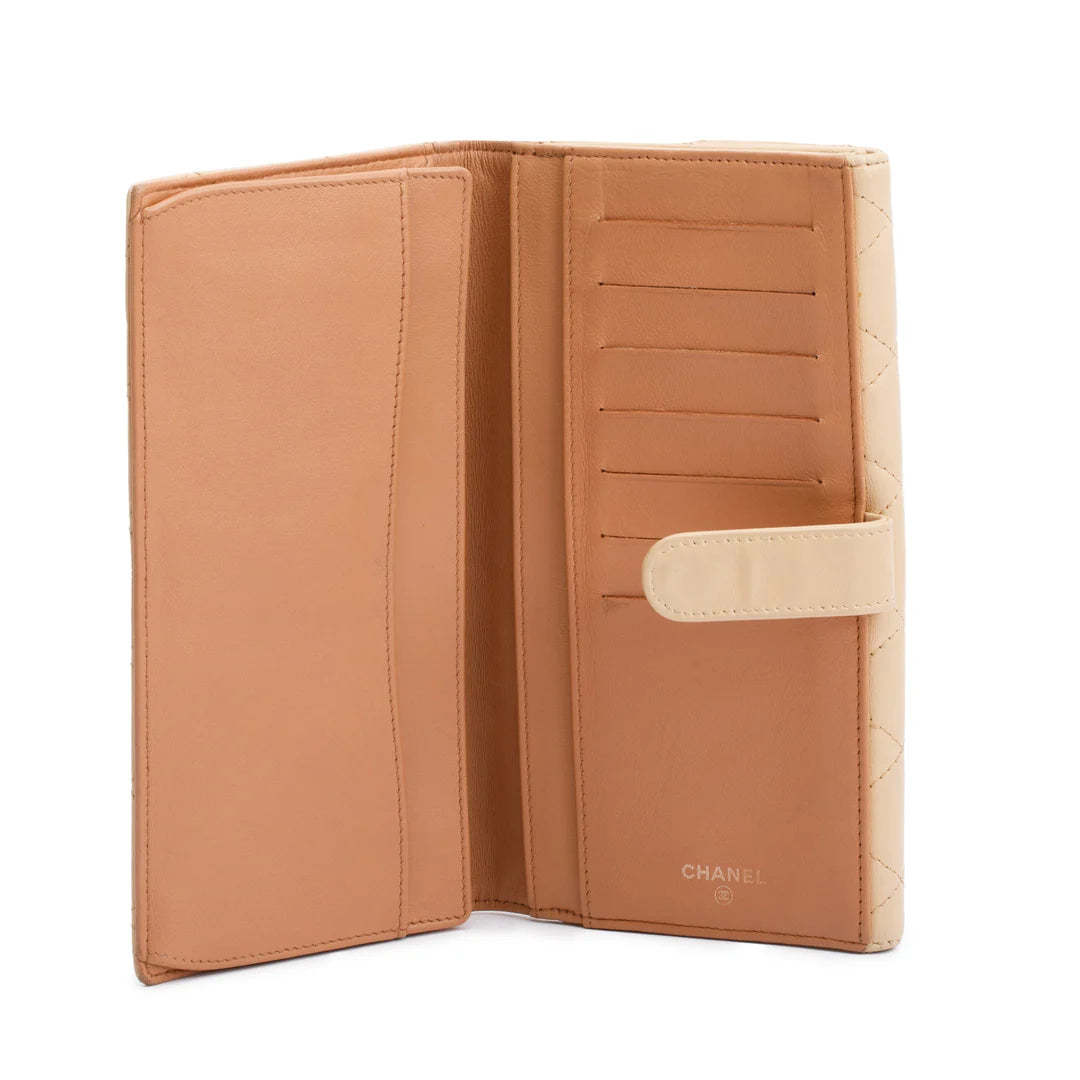 Beige Lambskin Leather Continental Flap Wallet