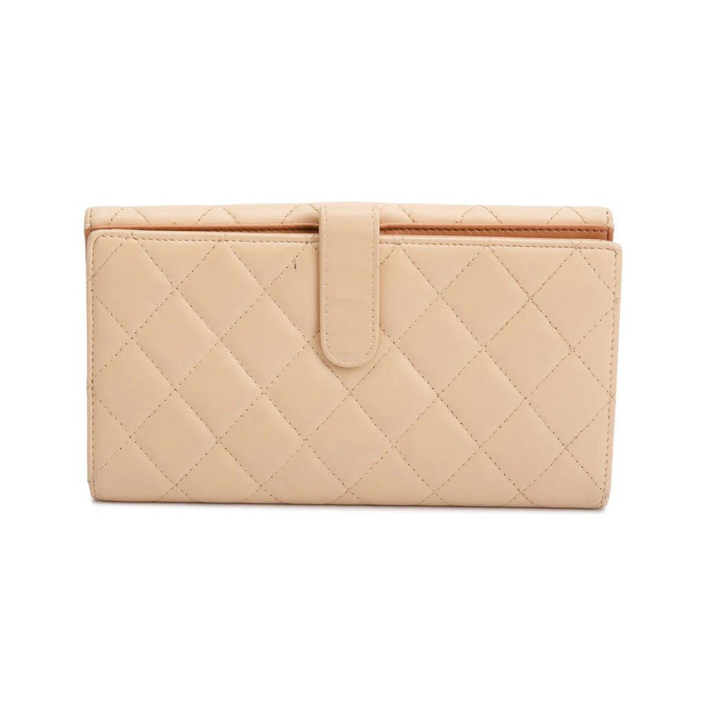 Beige Lambskin Leather Continental Flap Wallet
