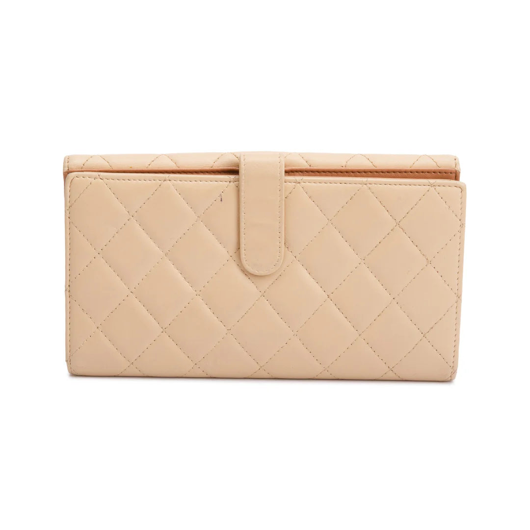 Beige Lambskin Leather Continental Flap Wallet
