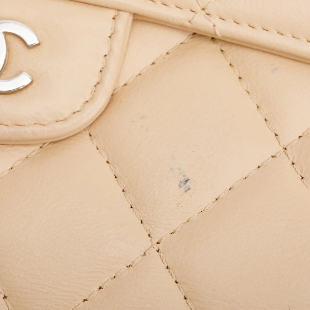 Beige Lambskin Leather Continental Flap Wallet