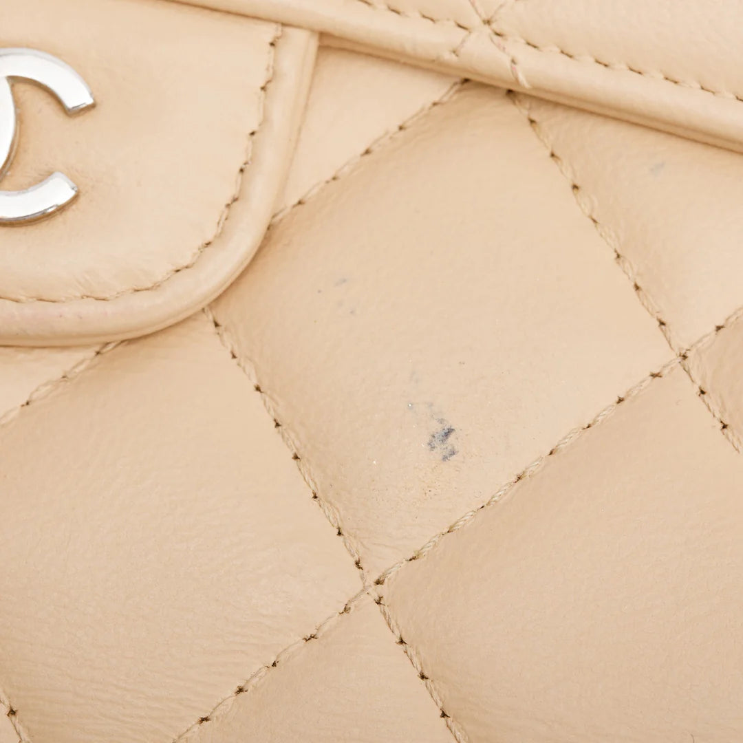 Beige Lambskin Leather Continental Flap Wallet
