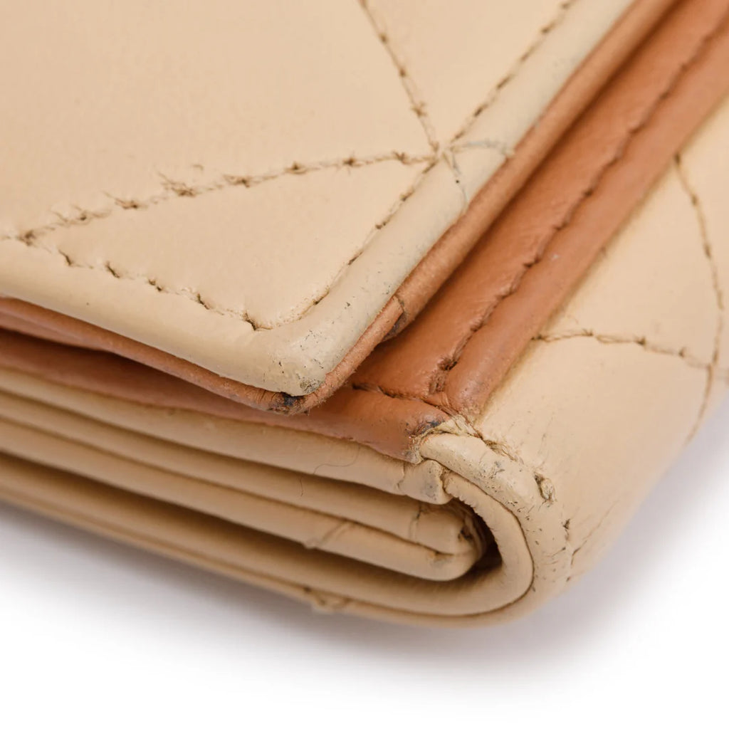 Beige Lambskin Leather Continental Flap Wallet