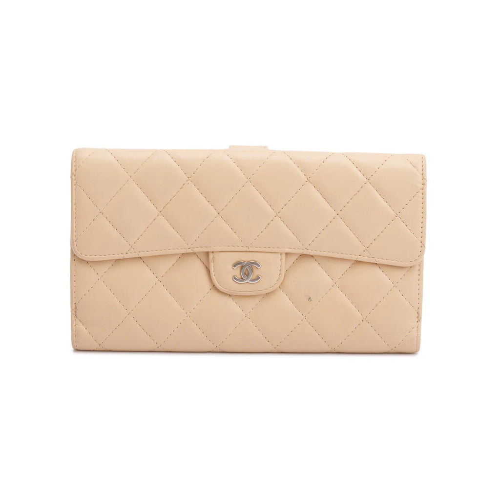 Beige Lambskin Leather Continental Flap Wallet