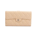 Beige Lambskin Leather Continental Flap Wallet