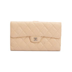 Beige Lambskin Leather Continental Flap Wallet