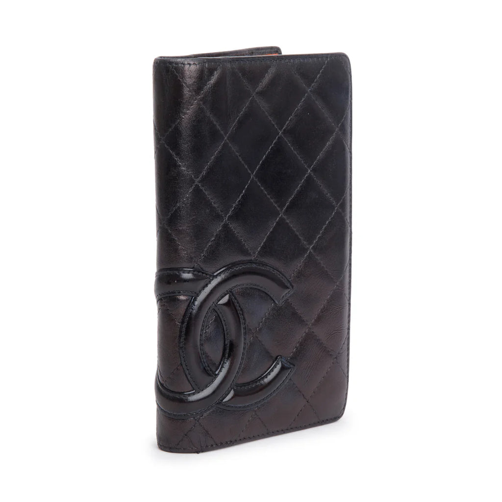 Black Calfskin Leather Cambon Yen Wallet