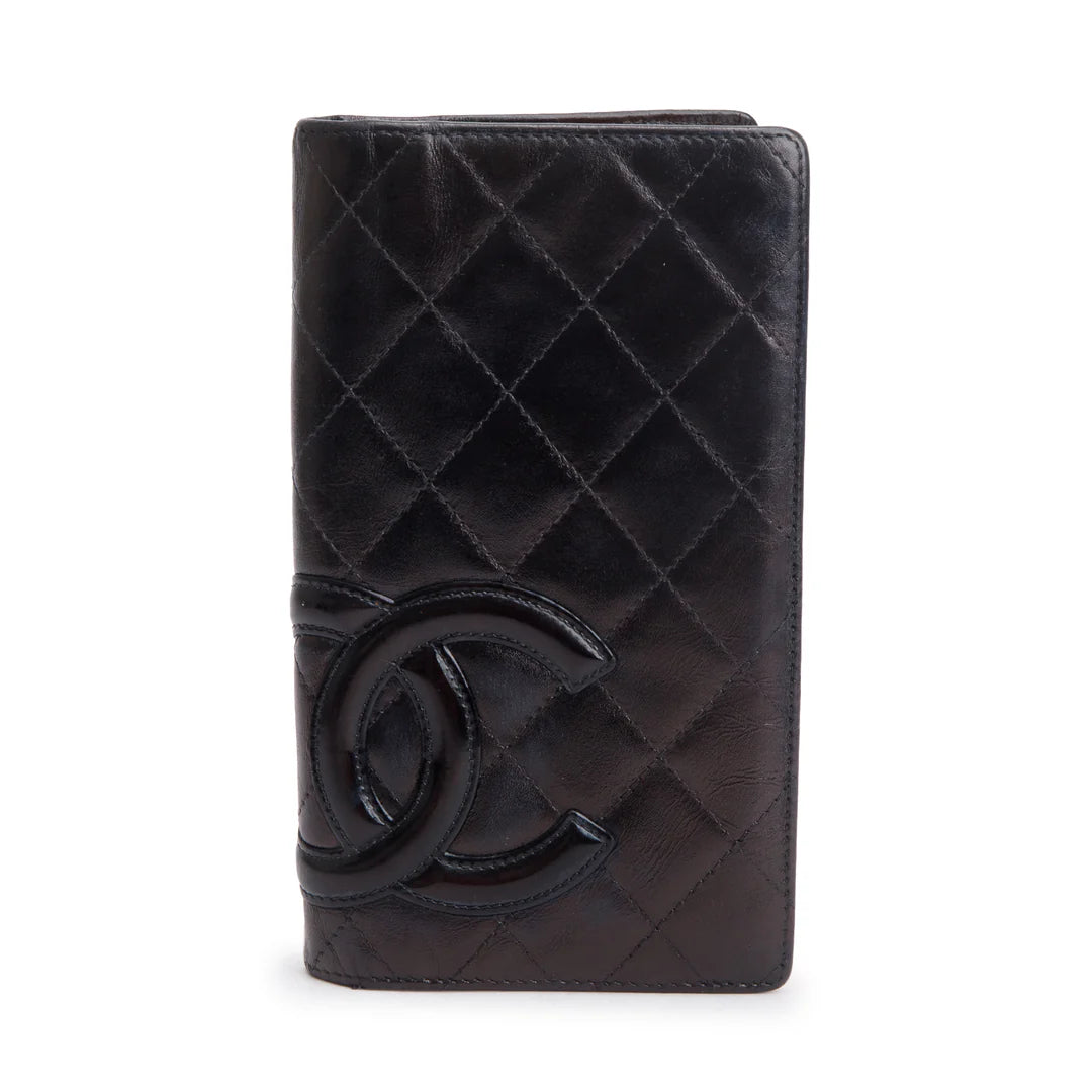 Black Calfskin Leather Cambon Yen Wallet