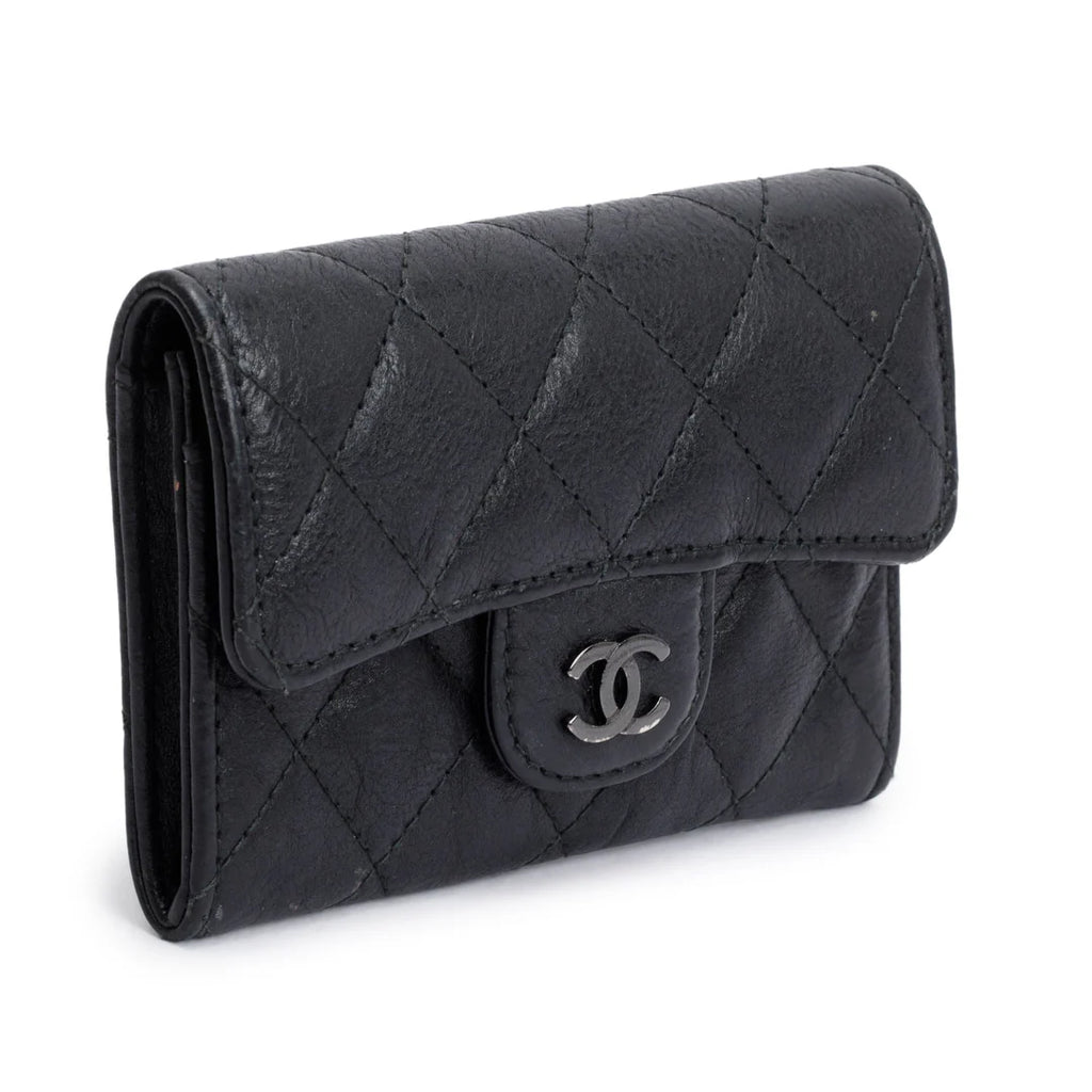 Black Calfskin Leather Classic Flap Card Holder