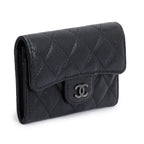 Black Calfskin Leather Classic Flap Card Holder