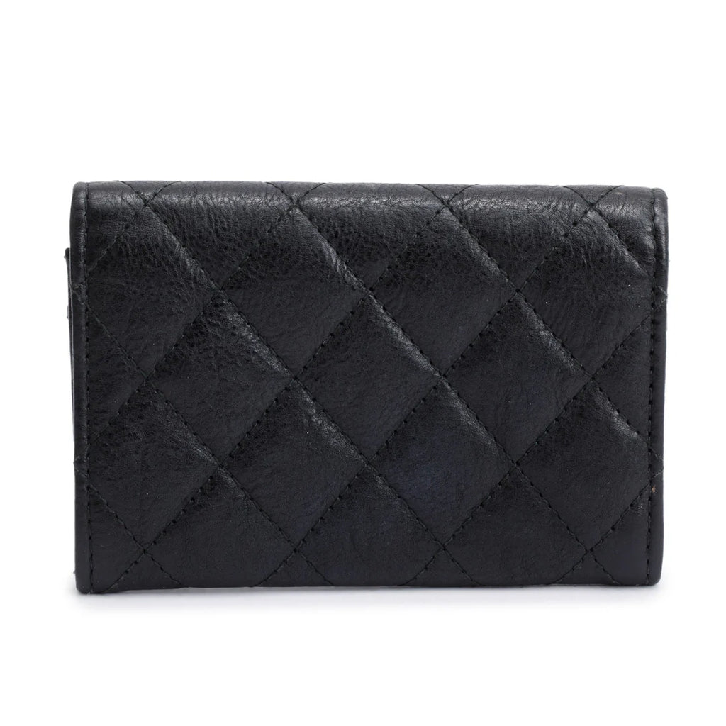 Black Calfskin Leather Classic Flap Card Holder