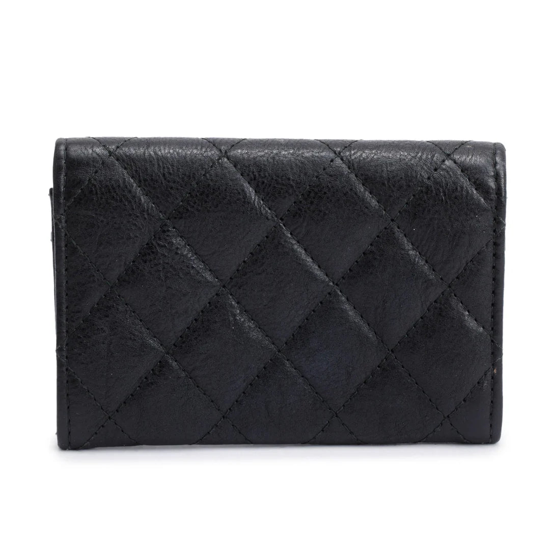 Black Calfskin Leather Classic Flap Card Holder