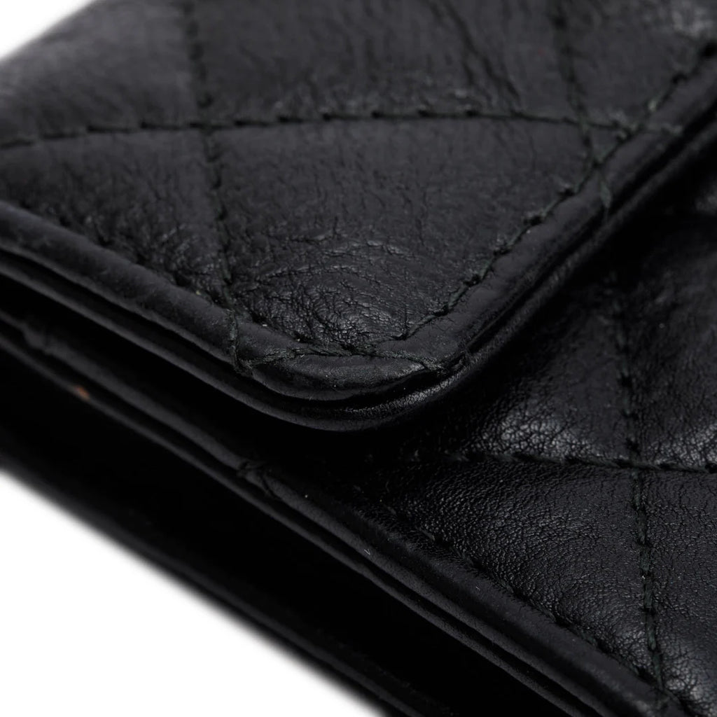 Black Calfskin Leather Classic Flap Card Holder