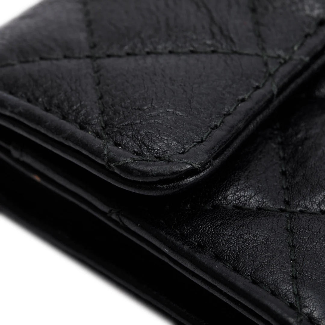Black Calfskin Leather Classic Flap Card Holder