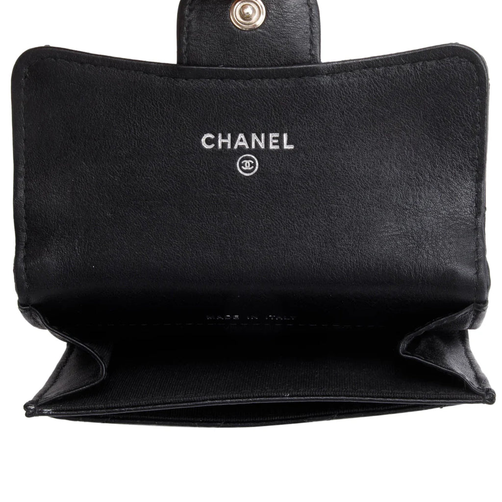 Black Calfskin Leather Classic Flap Card Holder
