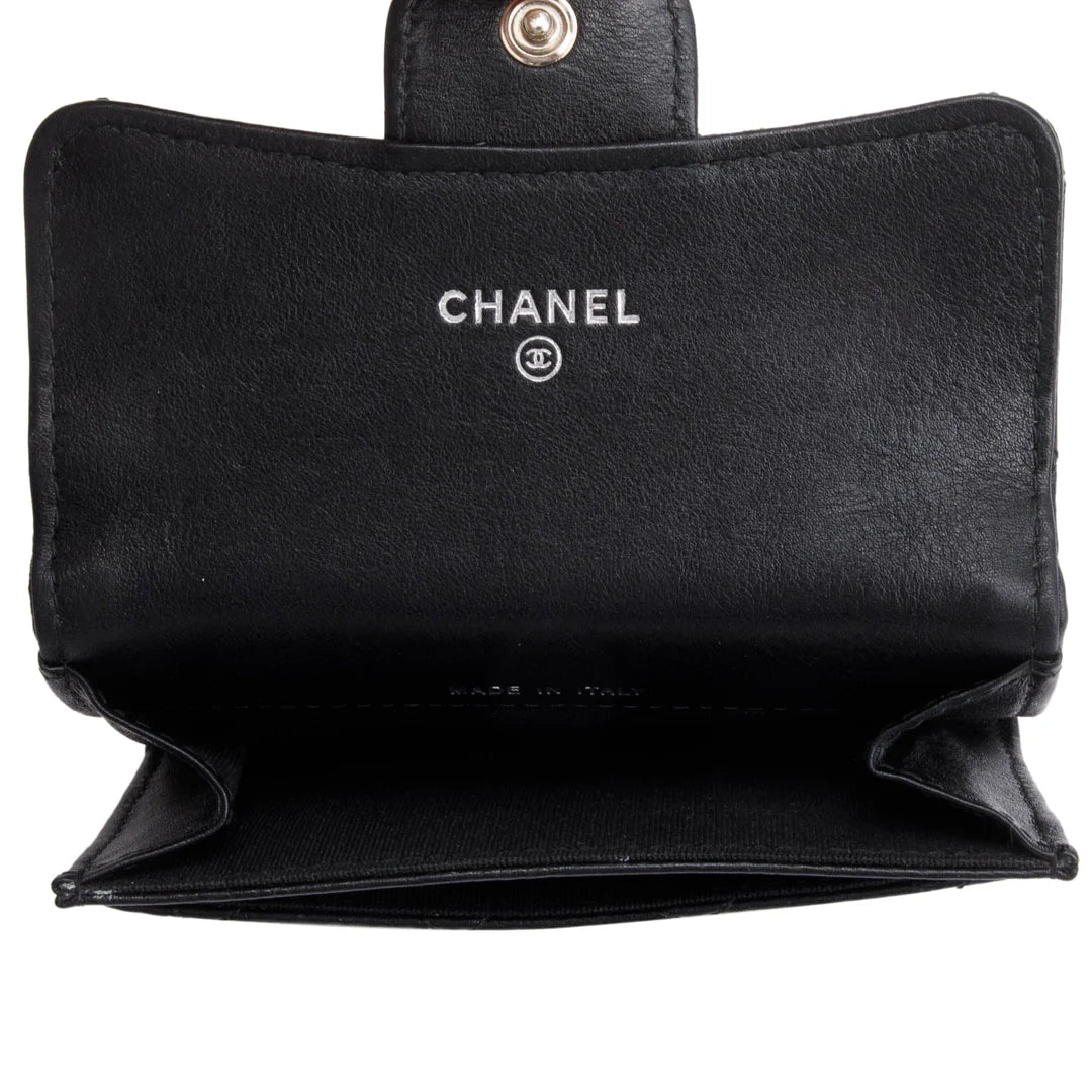 Black Calfskin Leather Classic Flap Card Holder