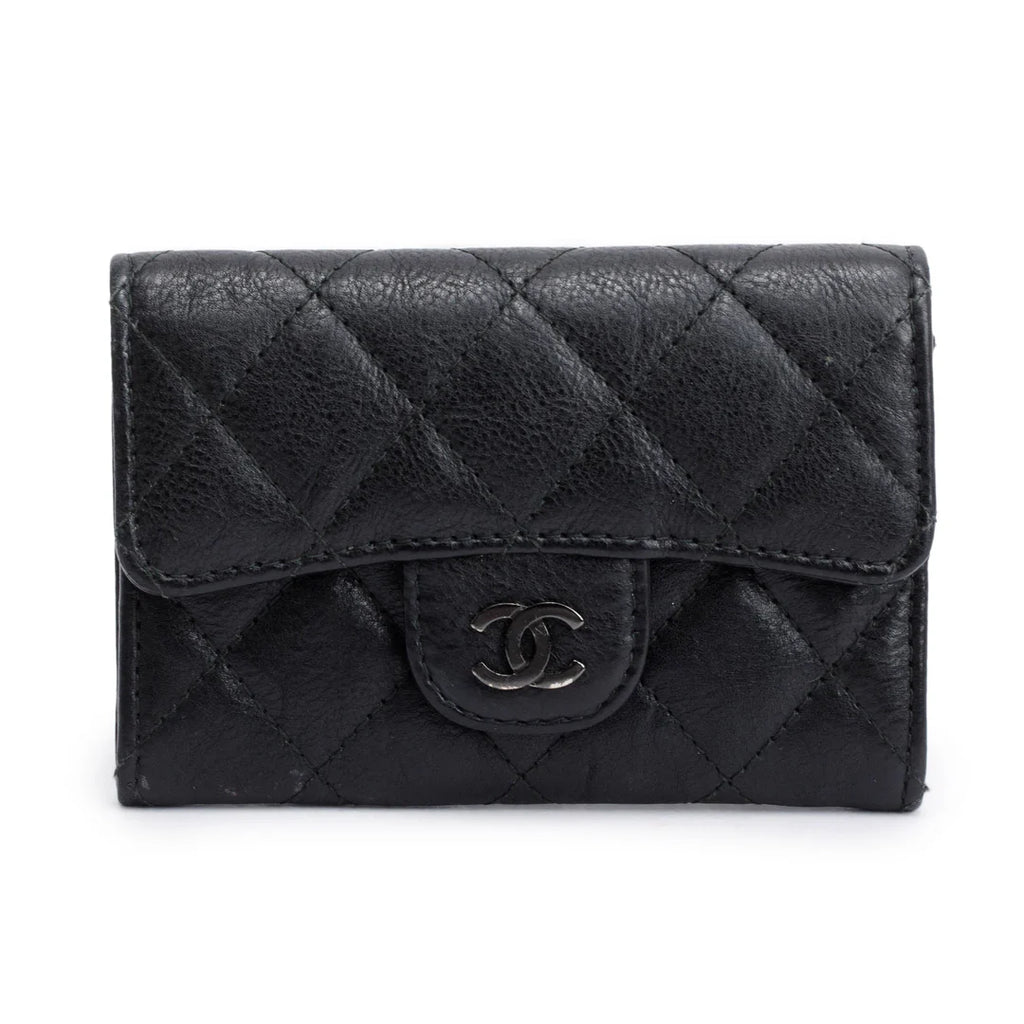Black Calfskin Leather Classic Flap Card Holder