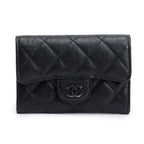 Black Calfskin Leather Classic Flap Card Holder