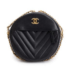 Black Chevron Leather Round as Earth Crossbody Bag