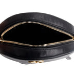 Black Chevron Leather Round as Earth Crossbody Bag