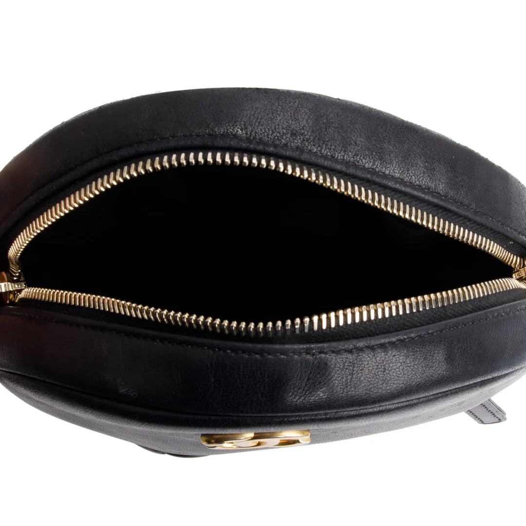 Black Chevron Leather Round as Earth Crossbody Bag