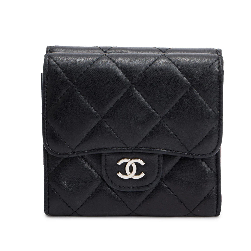 Black Lambskin Leather Double Sided Compact Wallet
