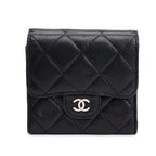 Black Lambskin Leather Double Sided Compact Wallet