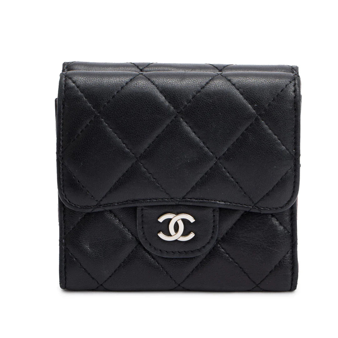 Black Lambskin Leather Double Sided Compact Wallet
