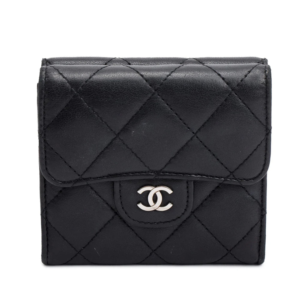 Black Lambskin Leather Double Sided Compact Wallet