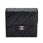 Black Lambskin Leather Double Sided Compact Wallet