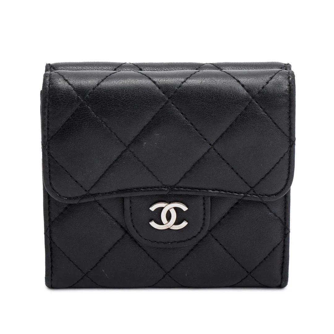Black Lambskin Leather Double Sided Compact Wallet