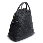 Black Quilted Calfskin Leather Expandable Travel Bag w/ Strap