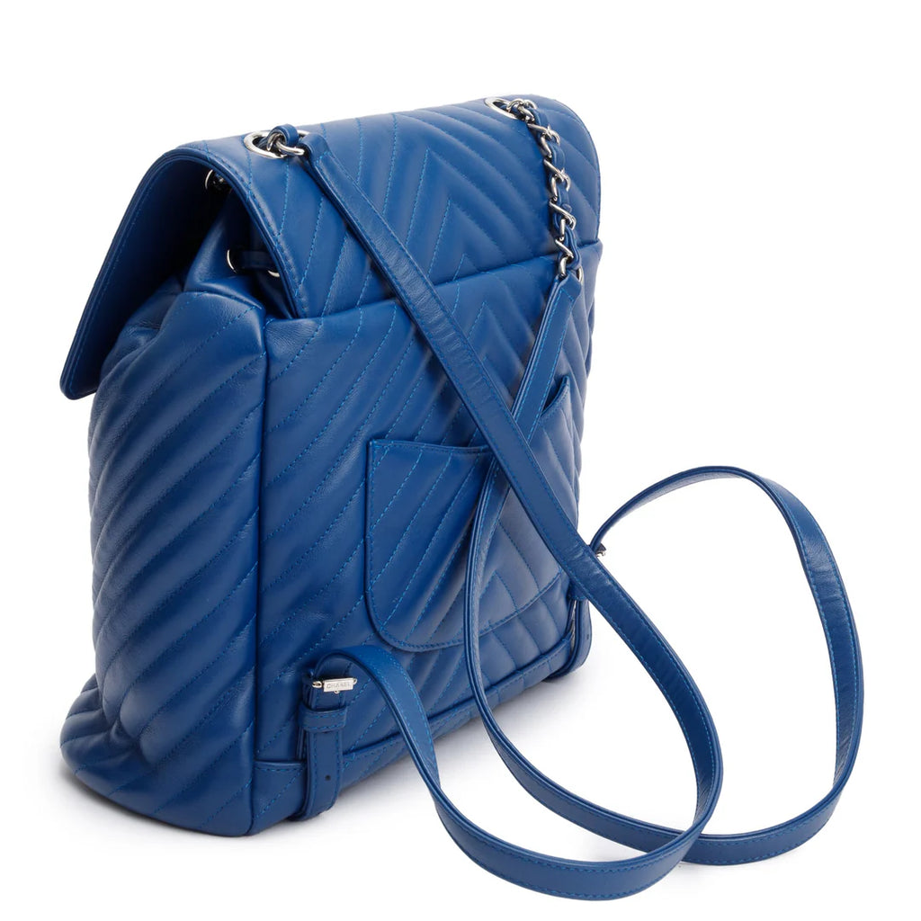 Blue Chevron Quilted Lambskin Leather Small Urban Spirit Backpack w/ Authenticity Card