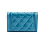 Blue Metallic Caviar Boy Flap Card Holder w/ Authenticity Card