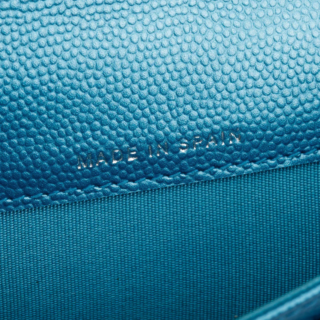 Blue Metallic Caviar Boy Flap Card Holder w/ Authenticity Card