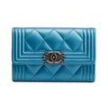 Blue Metallic Caviar Boy Flap Card Holder w/ Authenticity Card