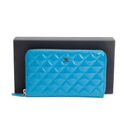 Blue Patent Leather Large Zip Around Organizer Wallet w/ Box &amp; Authenticity Card