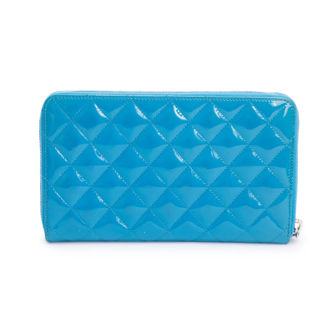 Blue Patent Leather Large Zip Around Organizer Wallet w/ Box &amp; Authenticity Card